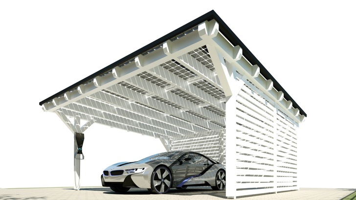 The solar carport combines electricity supply and weather protection. - © Solarwatt

