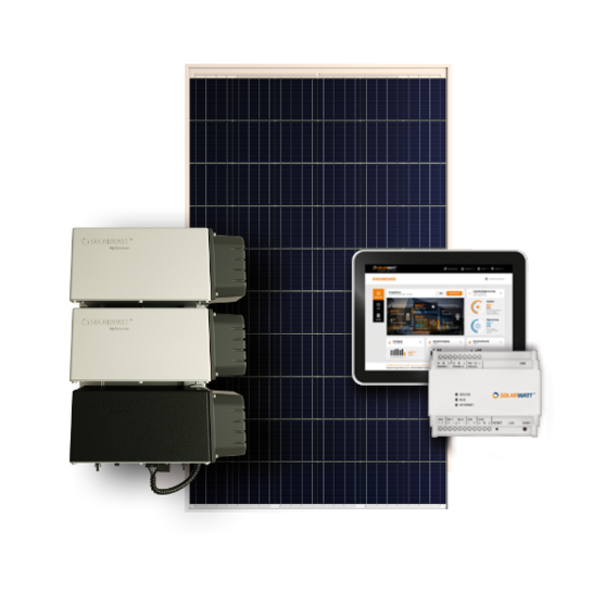 The Solarwatt packages include glass-glass modules, the EnergyManager, a Fronius inverter, and all accessories. - © Solarwatt
