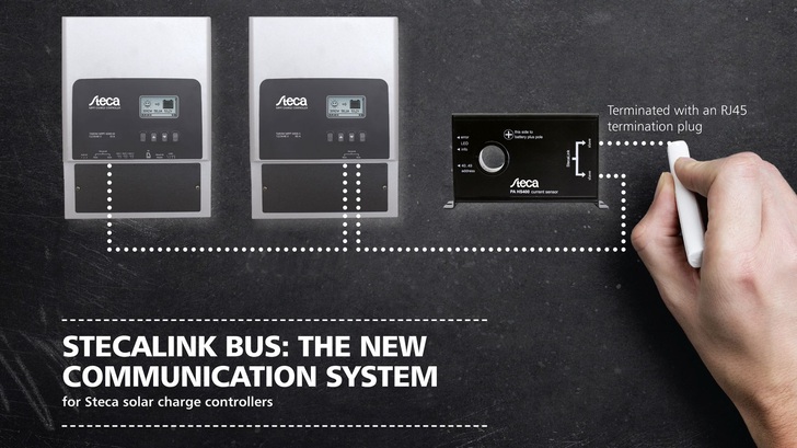 The innovative integrated RS 485 communication interface, called Steca Link bus, creates a connected system. - © Steca Solar Electronics
