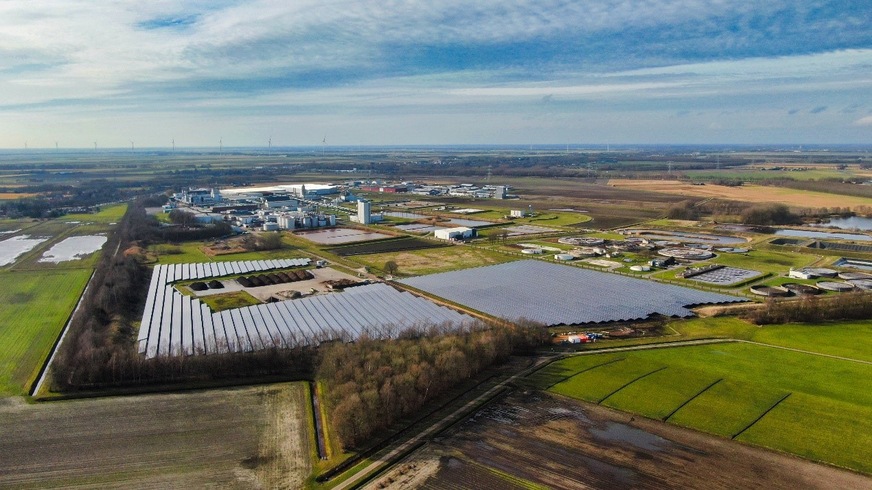 Production site of Dutch potato starch producer Royal Avebe with solar parks.