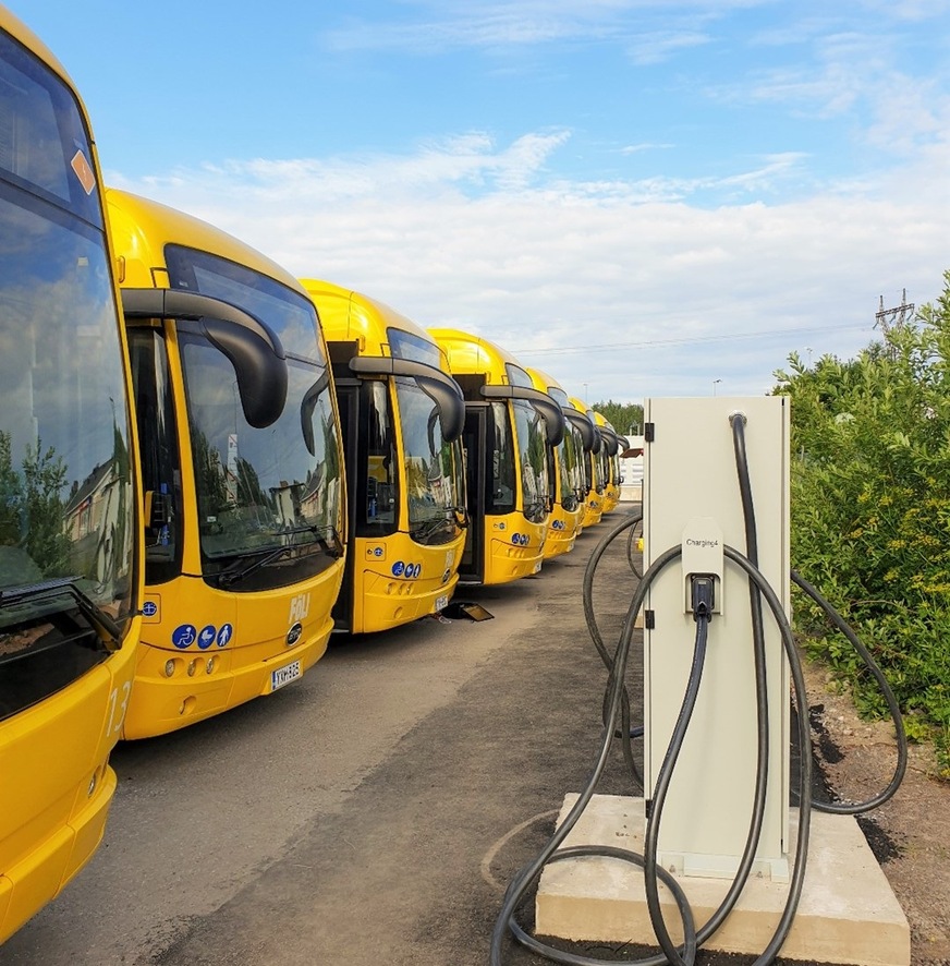 BYD 15-metre electric buses at Nobina Oy depot in Turku/Finland.