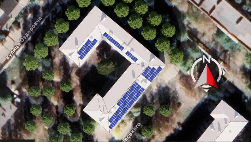 A solar panel designed for a municipal building in Slobozhanske/Ukraine.