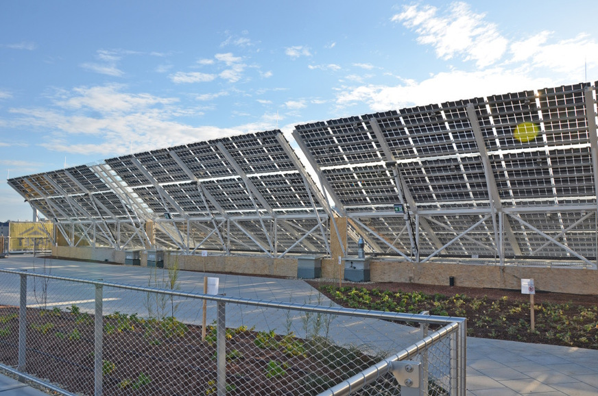 A rear view of the bifacial PV modules.