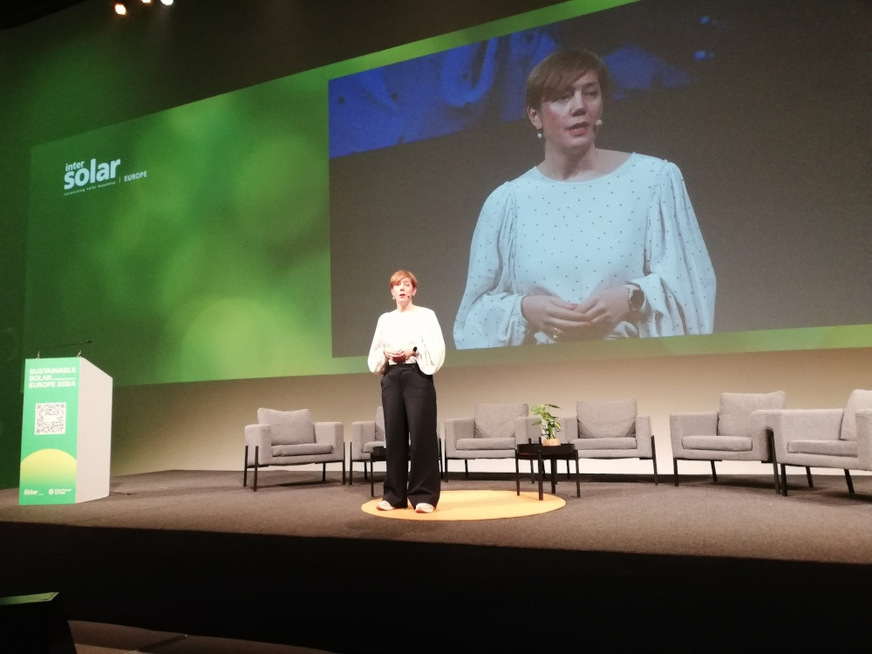 Walburga Hemetsberger, CEO of SolarPower Europe, introduced the new report at the Sustainable Solar Europe conference in Brussels, Thursday, December 12, 2024.