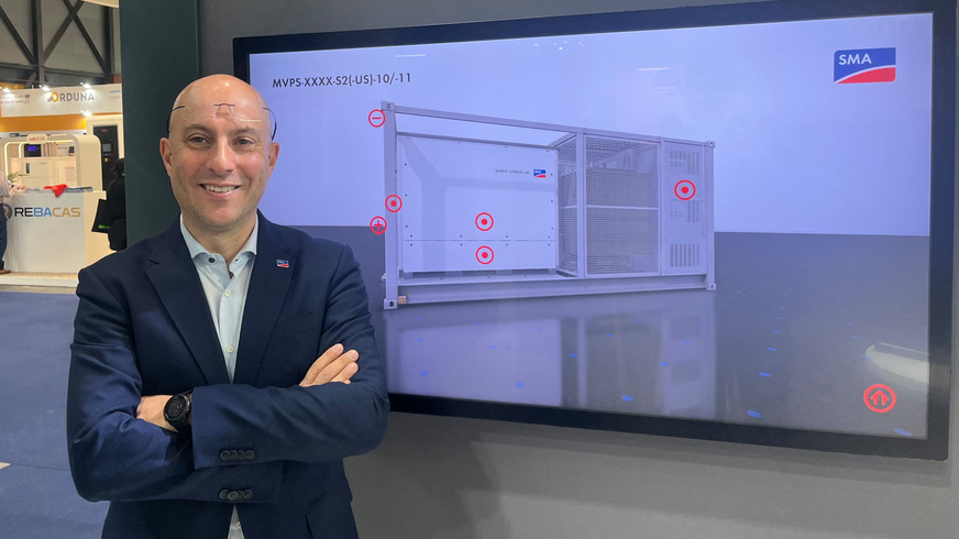 Bragheri at the Genera trade fair in Madrid. SMA showcased the&nbsp;Medium Voltage Power Station with high power density in a plug & play design.