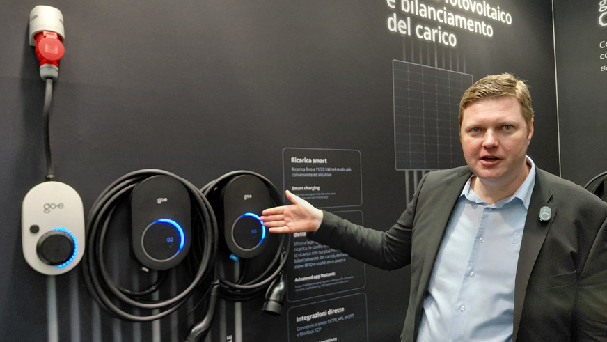 Ronald Kroke of Go-E at the trade show booth in Rimini