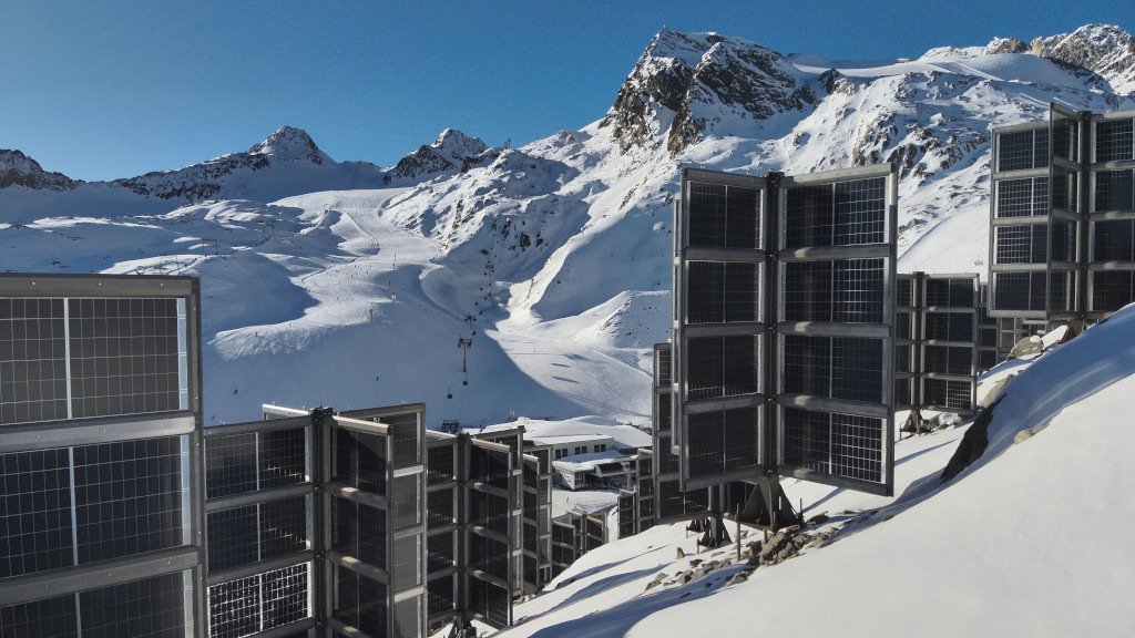 Alpine solar array powers ski resorts in cross formation