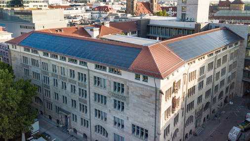 aleo's in-roof panels blend harmoniously into the roof of Stuttgart City Hall.  