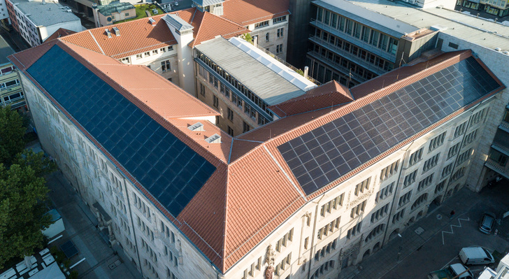 Last year 282 solrif panels were integrated into the Townhall of Stuttgart where they produce 84,6 kw of sustainable energy.  - © Aleo Solar
