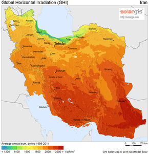 Solar irradiation map for Iran.