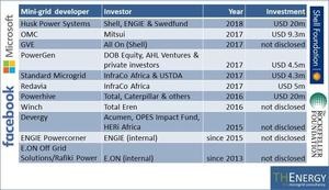 Main investment activities and stakeholders in the mini-grid market.
