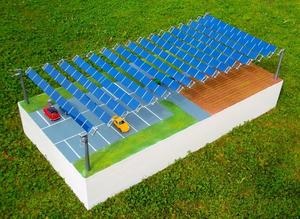A model of a solar rope construction system for a car park.