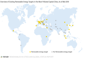 Overview of renewable targets in the most-polluted capital cities. - © REN 21
