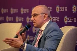 Head at State Agency on Energy Efficiency and Energy Saving of Ukraine, Serhiy Savchuk, at the SEF 2019 KYIV Forum. - © IB Centre
