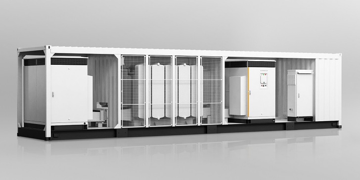 Sungrow 's updated 6.25 MW turnkey solution, which integrates central inverters, the medium-voltage transformer and more devices in a 40-ft container.