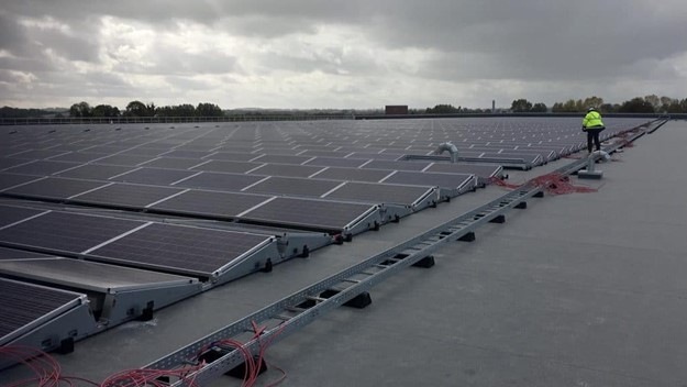 Roof top solar array at Lidl`s National distribution centre in Newbridge, Co. Kildare/Ireland.
