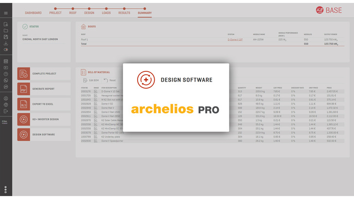 Following the automatic export to Archelios, the user can easily retrieve all geometric, mechanical and module-related parameters of the project. - © K2 Systems
