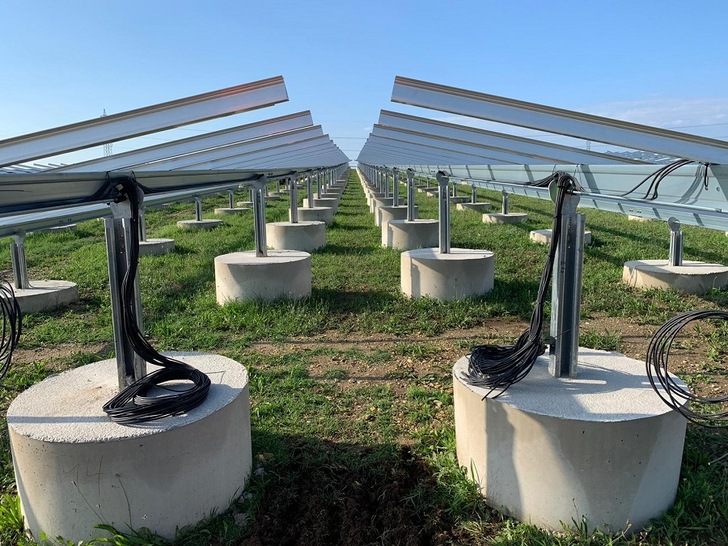 The mounting systems of the solar park are build on concrete foundations.