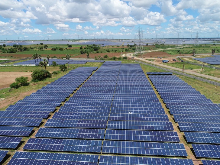 The Pavagada solar park covers an area of 53 square kilometres or 7,420 football fields and generates a total output of around two gigawatts. - © Energy & Meteo Systems
