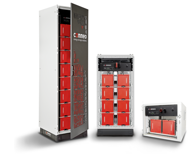 The modules of the Commeo energy storage solutions fit into standard switching cabinets.