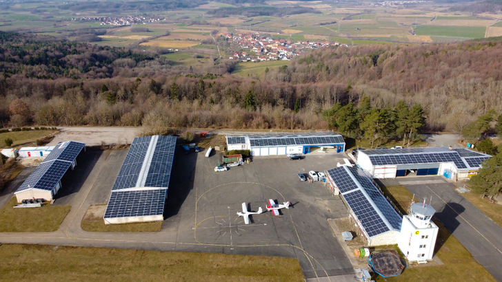 The airfield provides about 500 kilowatts of solar power.