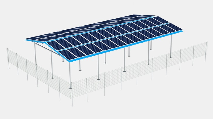 The solar carport solution has been integrated with solar fencing. - © Clenergy
