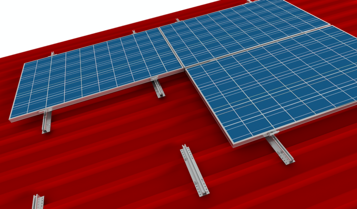 The short rails are screwed directly onto the high bead of the trapezoidal roof, which speeds up the installation and makes it more flexible.