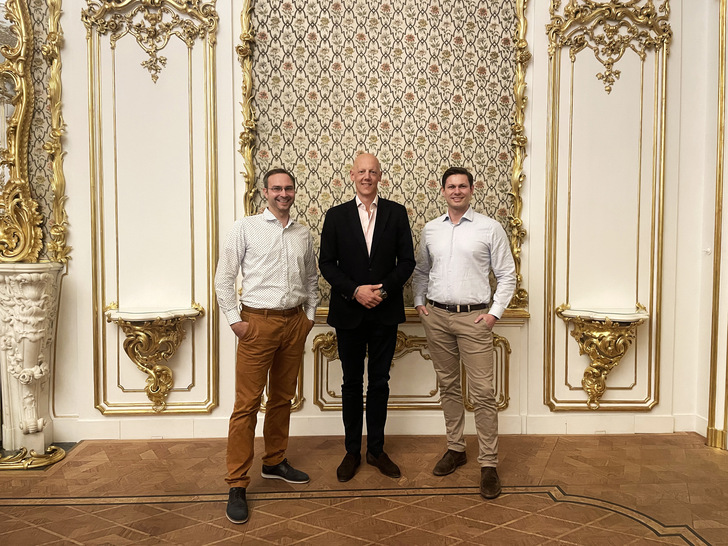 Daniel Hannemann (left) and Simon Schandert (right), founders and chief executives at Tesvolt, with Johannes Meran, Chief Investment Officer of the Liechtenstein Group.