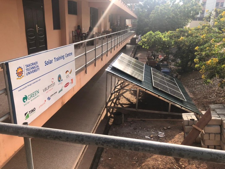 Part of the Solar Training Centre on the campus of Takoradi Technical University is this bit of roof where the trainees can learn the installation of solar modules. - © Valentin Software GmbH

