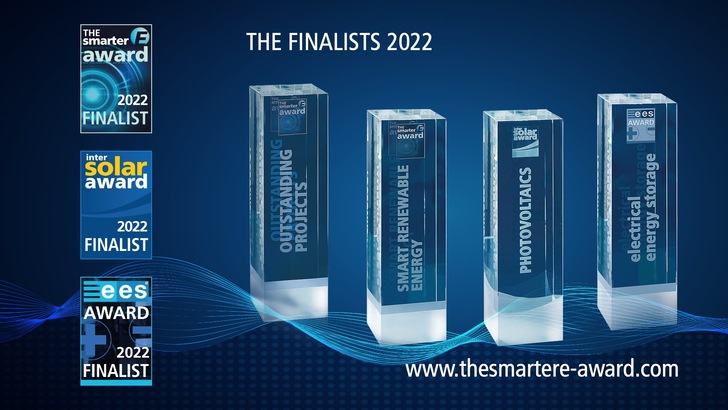 The winners of this year’s awards will be announced on May 10, 2022, on the eve of The smarter E Europe and its four specialist energy exhibitions – Intersolar Europe, ees Europe, Power2Drive Europe and EM-Power Europe – which are taking place from May 11–13, 2022, at Messe München.