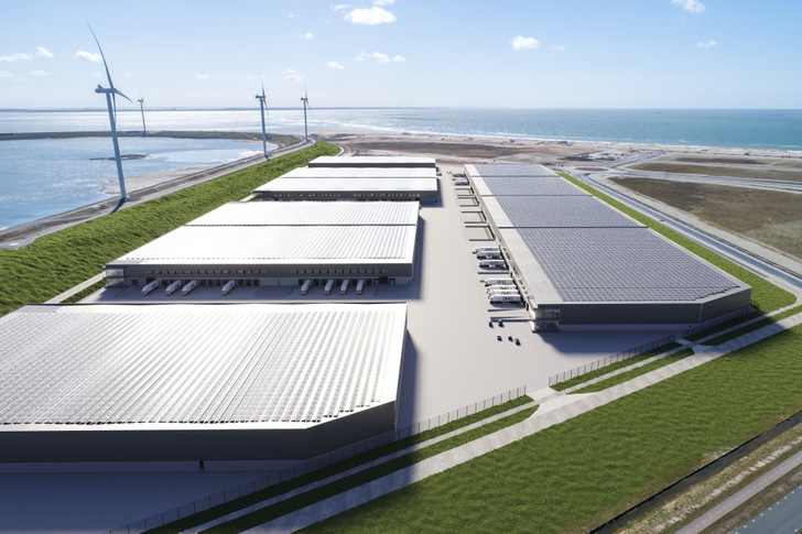 The Maasvlakte project will be built on the roofs of the DHG Smartlog Maasvlakte logistics complex located directly on the port area of Rotterdam. - © Goldbeck Solar
