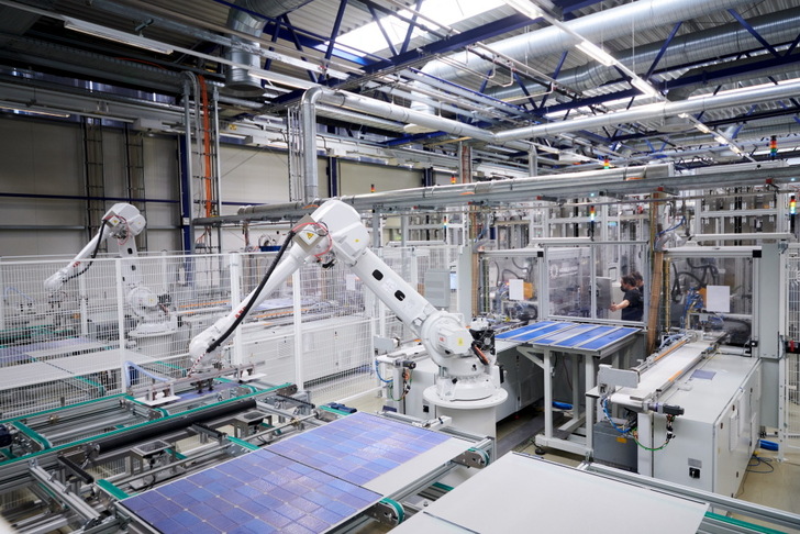Solar module production in Freiberg/Germany.