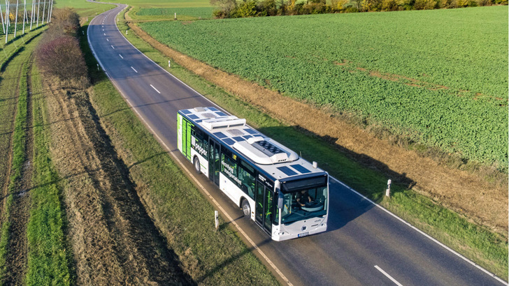 The electric bus was built by Pepper Motion and enhanced with solar technology from Sono Motors.