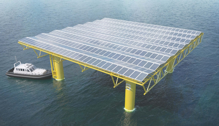 Combining offshore floating solar with offshore wind sites has the potential to add large volumes of additional renewable capacity. - © Seavolt
