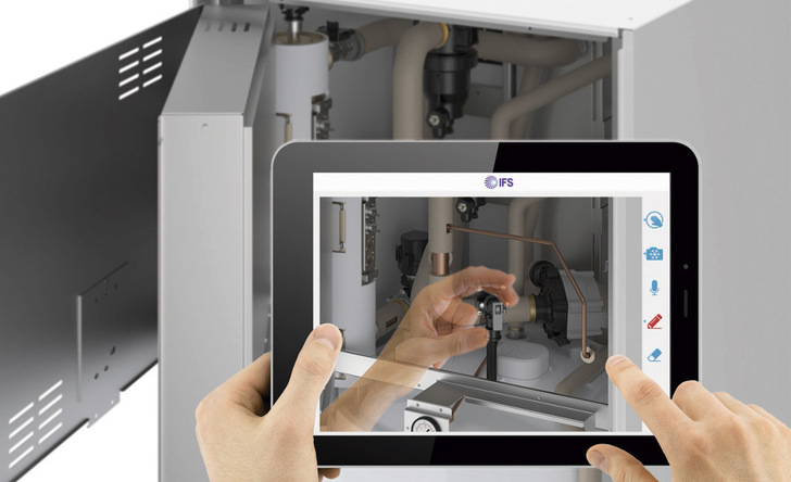 Using merged reality, the service staff can show the tradesman exactly what to do.