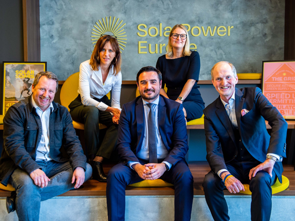 (L-R, Front Row; Back Row): Jochen Hauff, BayWa r.e.;  Aristotelis Chantavas, Enel Green Power;  Jörg Ebel, IBC Solar; Alexandra Sombsthay, Akuo; and Stefanie Alexander. - © SolarPower Europe
