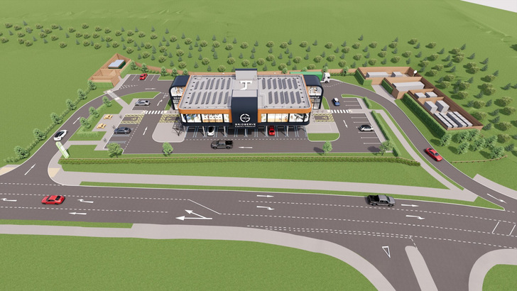 This is how the new Electric Forecourt will look like when it opens in 2024. - © Gridserve
