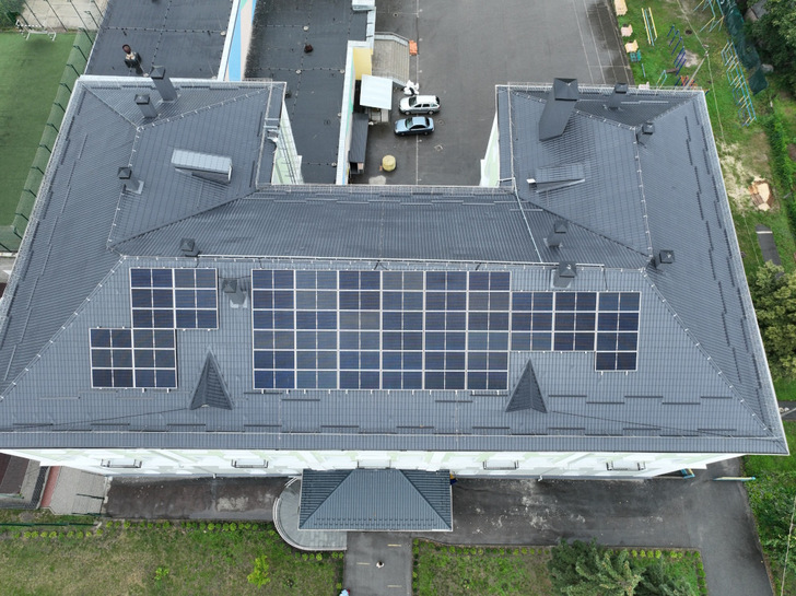 Solar powered roof of Chernihiv School No. 3, Ukraine.