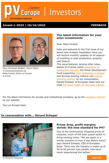 Our next newsletter for investors and EPC will be sent out on 13 November 2023.