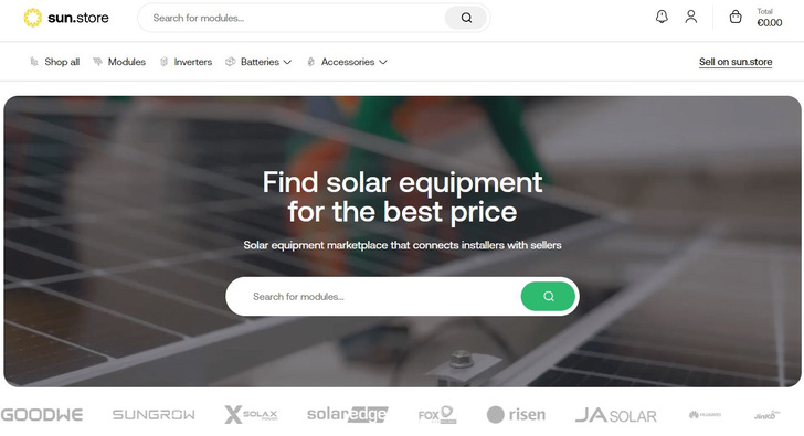 Homepage of the B2B plattform sun.store, that was launched recently. - © sun.store
