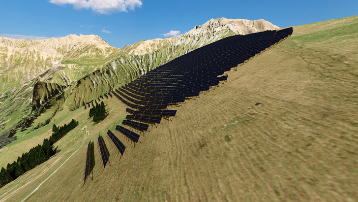 A visualisation of the planning for an Alpine solar plant.
