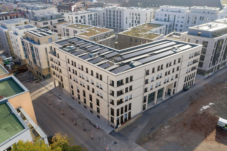  City centre housing estate with PV roof systems in Stuttgart/Germany.