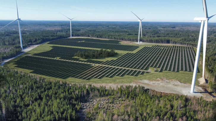 Visualization of the hybrid solar and wind park in Sweden. - © European Energy

