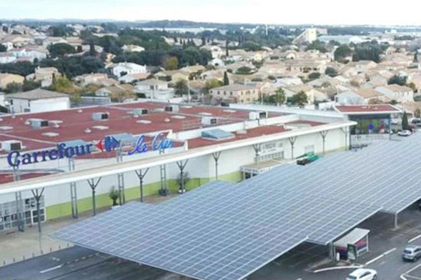 Carrefour is having 350 of the car parks in front of its supermarkets covered with solar panels.
