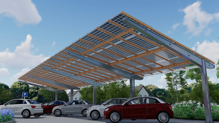 The new solution for solar carports protects the grass verges behind the cars. - © Gridparity