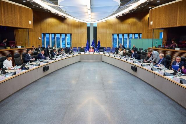 European Commission President Ursula von der Leyen, and the members of the College of the European Commission, gather together for their weekly College meeting in Brussels.