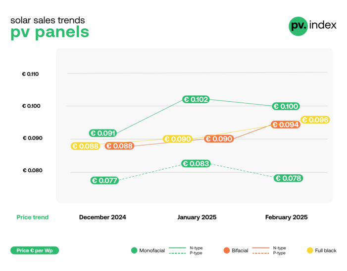 The PV Index for solar modules in February shows two trends.