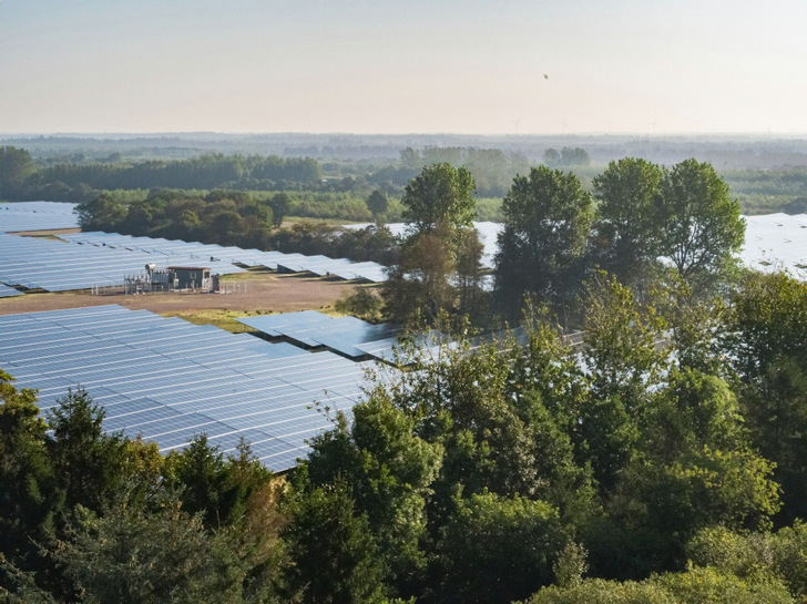 Solar park with battery storage in Denmark.
