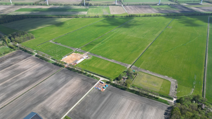 Current drone image of the site of the new solar park in the northeast of the Netherlands.
