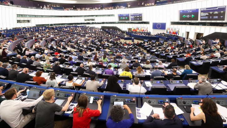 Concentrated on the task at hand – members of the European Parliament voting in Strasbourg, 19 June 2025.